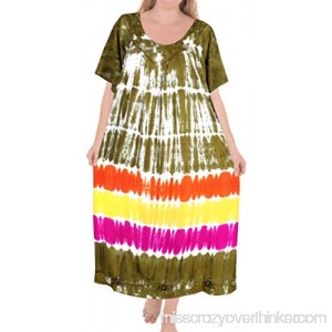 LA LEELA Women's Summer Casual T Shirt Dresses Short Sleeve Swing Sundress Kaftan Rayon Tie Dye Brown h649 B07BM8WNTQ